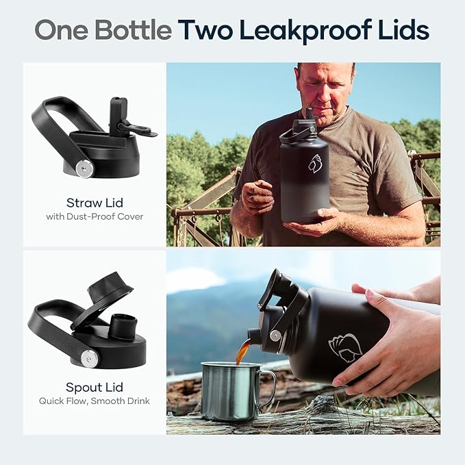 Insulated Water Bottle with Straw Lid, Modern Double Vacuum Stainless Steel Water Flask, Simple Half Gallon Water Jug, Metal Thermo Canteen Mug,87oz Sports Bottle