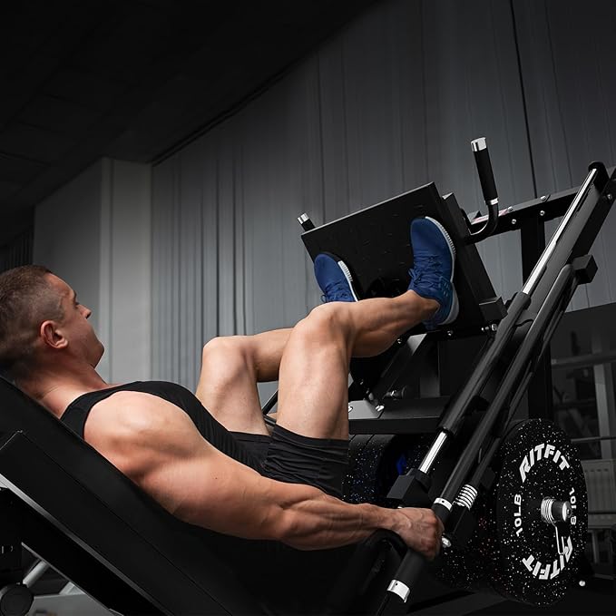 RitFit Adjustable Leg Press and Hack Squat Machine with Weight Plate Set, Professional Home Gym Equipment with Linear Bearings, Specialized for Complete Lower Body Workouts and Weight Storage Posts