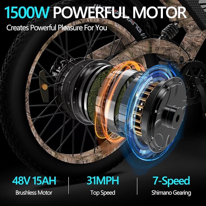 aostirmotor 1500W Electric Bike for Adults,Max Speed 31MPH Electric Mountain Bike,48V15Ah Removable Battery,26" Fat tire Electric Bicycles,with Dual Shock Absorber,Shimano 7 Speed