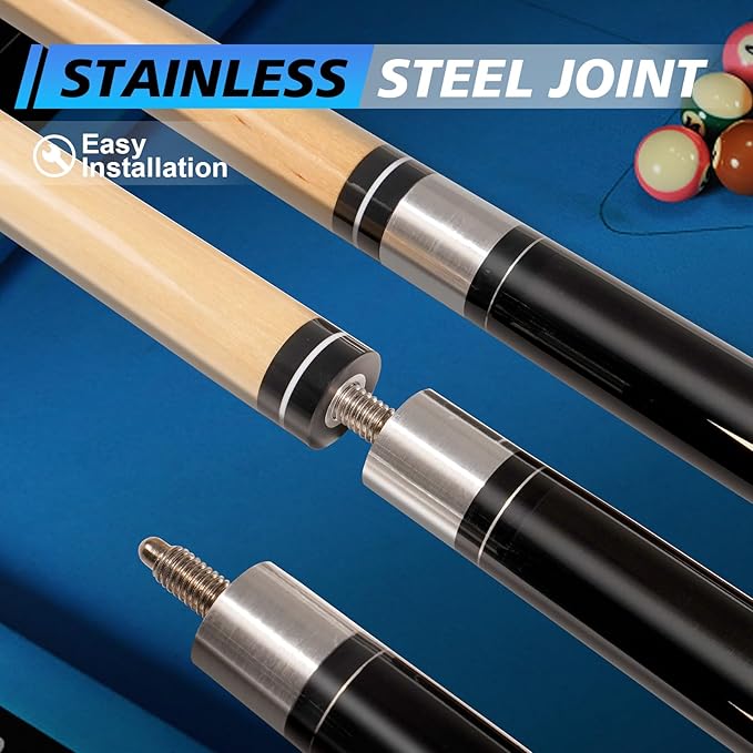 Pool Stick Set of 4, Pool Sticks for Adults, 58inch Billiard Cue Sticks with Maple Wood, Bar Billiard Cue Stick for Professional Billiard Players - 18oz, 19oz, 20oz, 21oz