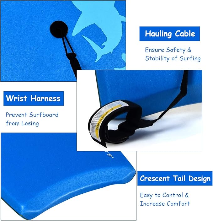 Goplus 41''/37''/33'' Lightweight Body Board for Beach, Surf Board with EPS Core, XPE Deck, HDPE Slick Bottom, Wrist Leash, Bodyboard for Kids Adults Surfing