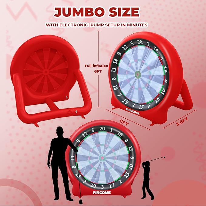Inflatable 6ft Giant Dartboard, Golf Darts Kick Darts, Soccer & Throw Darts Game with Pump, 2 Kickball, 4 Throw Balls, 20 Golf Balls, Chipping Mat, Giant Dart Board Target Yard Games