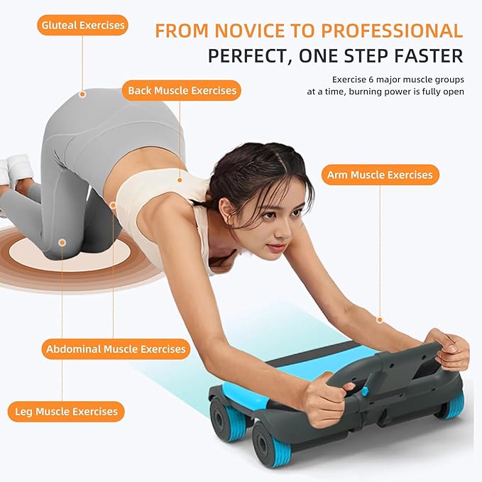 FIAMERMOR 2025 AB Roller Wheel - 4 wheel elbow support abdominal wheel automatic rebound abdominal fat burning weight loss core training equipment home/gym