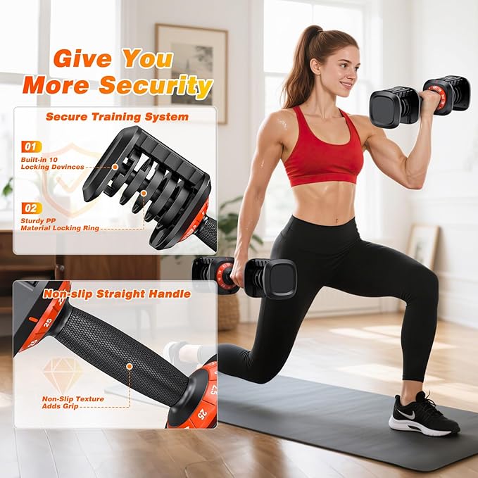 XDDIAS Adjustable Dumbbell Set of 2, 25/55/80LB Dumbbell Set-1Sec Adjustable Weights-5/10 in 1 Free Weights Dumbbells Set with Effortless Tray/No-Slip Handle-Compact Size for Women/Men at Home Gym