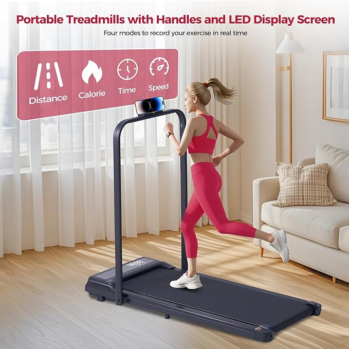 Compact Walking Pad with Handle Bar, 3.0HP Portable Walking Pads Treadmills with Handles for Home Small, 0.6-6.2MPH Compact Home Small Treadmills for Small Spaces, 320LBS
