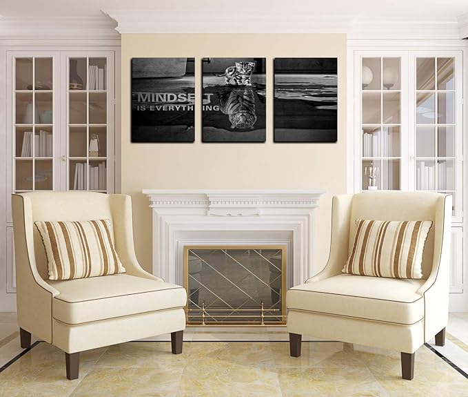 Yetaryy Inspirational Canvas Wall Art Large 3 Pieces Motivational Wall Art Picture Mindset is Everything Wooden Framed Artwork Entrepreneur Quotes Inspiration Wall Decor Painting Picture Wall Ar Hang,