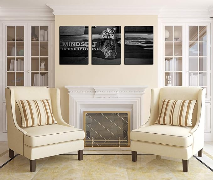 3 Panels Mindset is Everything Motivational Canvas Wall Art Inspirational Entrepreneur Quotes Poster Print Artwork Painting Picture for Framed Home Decoration Living Room office bedroom 36''W x 16''H