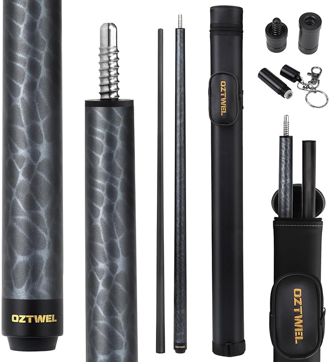Carbon Fiber Pool Cue Stick, 12.4mm 8-Layer Tip Low Deflection Pool Cue Professional Pool Sticks for Adults with Pro Taper Cue Shaft 3/8 x 8 Joint Pin