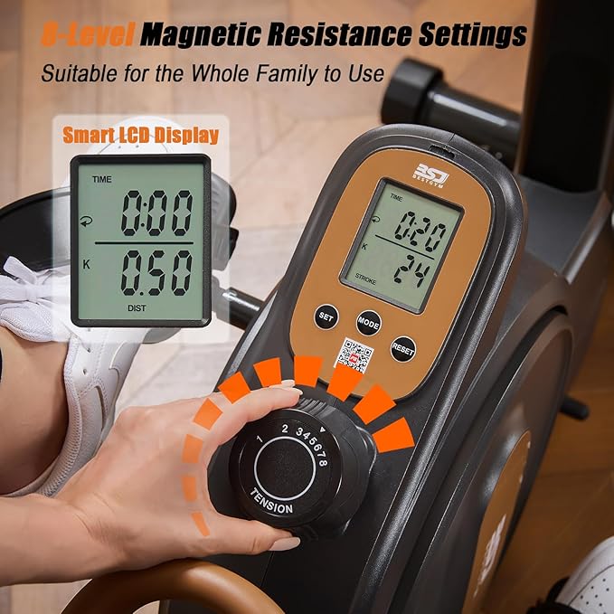 3 in 1 Rowing Machine, Dual Slide Rail 6-Level Adjustable Height with Max 350lb Weight Capacity, Home Fitness Rower for Full Body Workout, App Compatible