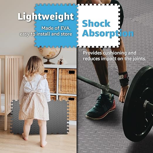 Art3d 48 Sq.Ft Eva Puzzle Exercise Mats, 24"x24" x 1/2" Thick Foam Interlocking Tiles for Flooring, Workout, Gym Equipments, Pack of 12, Grey