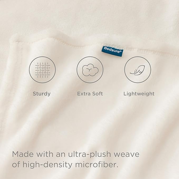 Bedsure Fleece Blanket Twin Size Cream - 300GSM Lightweight Plush Fuzzy Cozy Soft Warm Blanket for Bed, Sofa, Couch, Travel, Camping, 60x80 inches