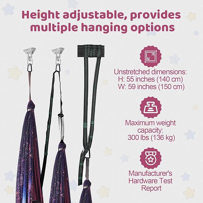 Double Layer Sensory Swing for Kids & Adults Holds up to 300lbs Indoor and Outdoor Therapy Cuddle Swing with 360° Swivel Hanger Kit Adjustable with Aspergers Autism ADHD (Fantasy Pink)