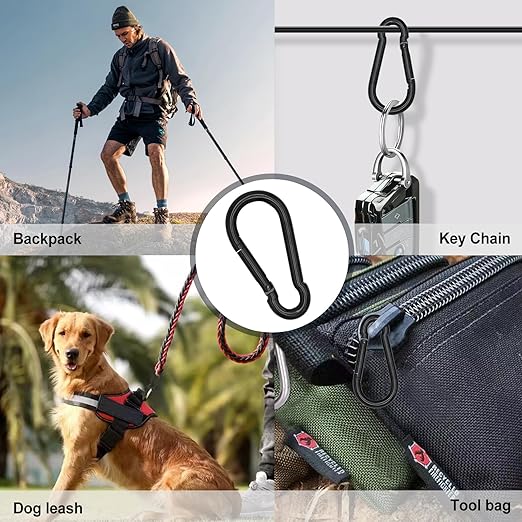 KINLINK 15 Pack Black Carabiner Clip, 2.36 inch Heavy Duty Spring Snap Hook, Small Caribeener Clips for Outdoor Camping, Swing Set, Hammock, Hiking Travel, Fishing, Quick Link Keychain