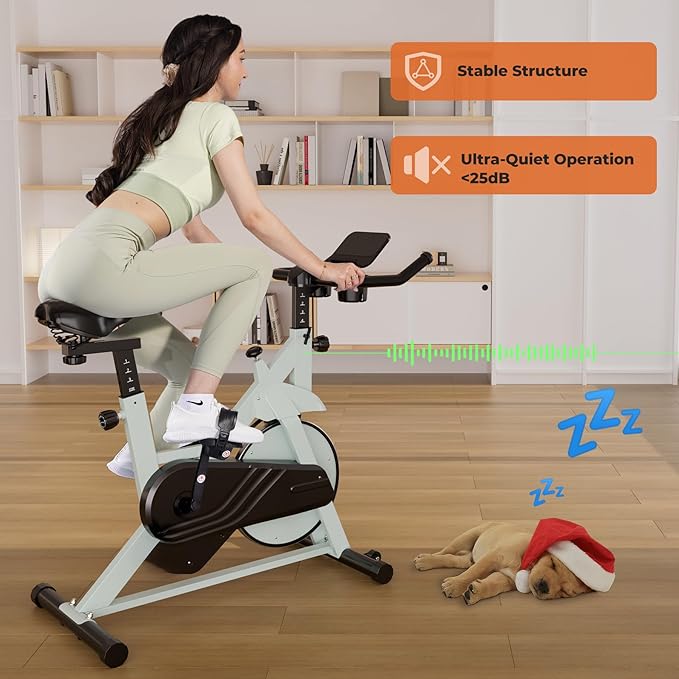 Superun Exercise Bike, Stationary Bikes for Home with Brake Pad, Low Noise Indoor Cycling Bike with 300LBS Weight Capacity, Workout Bike for Home Gym with Pad Mount LCD Monitor and Cup Holder