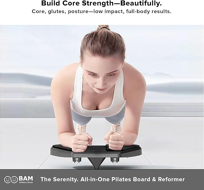 BAM Athletica Serenity Foldable Pilates Reformer Board | Compact Home Pilates Machine for Gentle Core, Balance & Mobility | Low-Impact Pilates Board with Light Resistance for Pilate Beginners