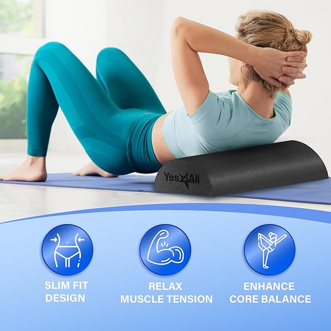 Yes4All Medium Firm Half Foam Rollers for Post-Workout Relaxation, 12/18/24/36 inch PE Foam Roll for Back Massage & Yoga Exercise
