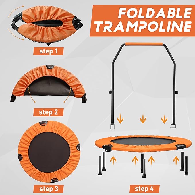 HYD-Parts 40" 48" Mini Trampoline for Adults and Kids Exercise Rebounder with Adjustable Bar Fitness Trampoline Indoor Max Load 330 440lbs