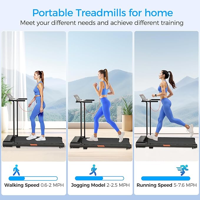 Treadmill with Handle, Treadmills for Home Samll Space, 3.0HP Portable Walking Pad with Handle, Walking Pad Treadmill with 320 LBS Capacity, Electric Compact Treadmills, Lightweight Walking Pad