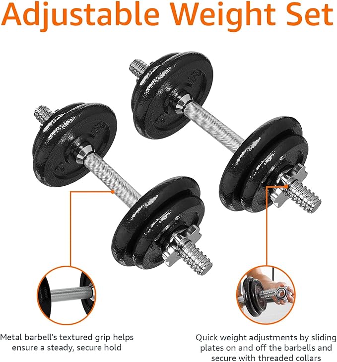 Amazon Basics Adjustable Dumbbell Hand Weight Set, 38 pound, Black