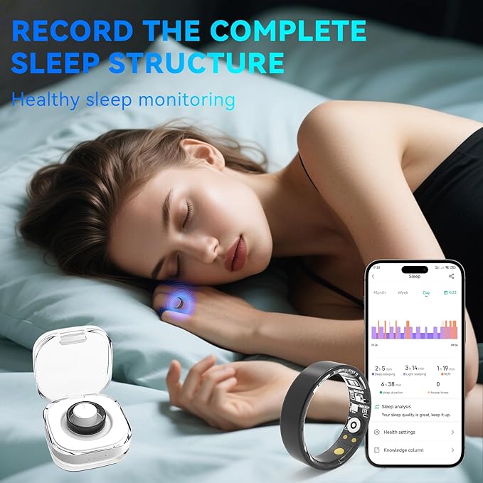 Smart Rings for Women Men,Fitness Tracker Ring,Heart Rate,Blood Oxygen,Blood Pressure,Step Tracker,Sleep Monitoring,No Subscription Fee,IP68 Waterproof Smart Ring for iphone&Android(Black 10)