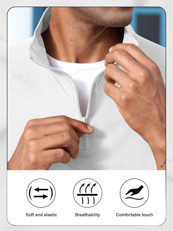 Aulemen Men's Casual Quarter Zip Pullover-Athletic Windbreaker Lightweight Jackets Hiking Golf for Men Mock Neck with Pockets
