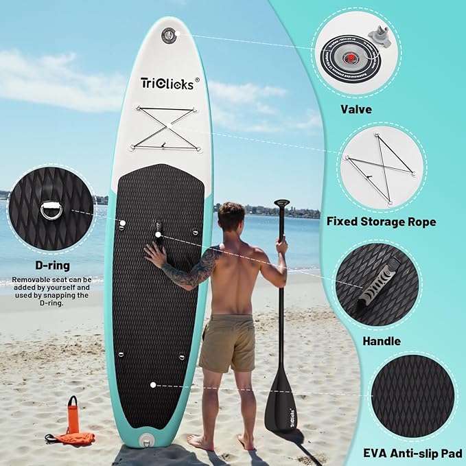 10' Inflatable Stand Up Paddle Board, Ultra-Light Wide Yoga Board for All Skill Levels with Premium SUP Paddleboard Accessories, 84L Waterproof Bag, Non-Slip Comfort Deck for Youth & Adults