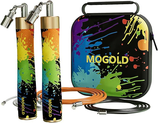 Weighted Jump Rope for Men Women -Interchangeable 1/5lb 1/4lb 1/2lb Heavy jump ropes - 360 Degree Spin - Length Adjustable,Ergonomics Leather Grip Skipping Rope for Fitness Weight Loss & More