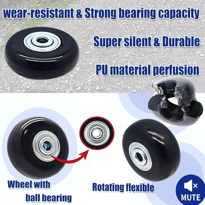 50mm 4PCS Luggage Suitcase Replacement Wheels and Hacksaw for Trolley Case Travel Bags Caster Inline Roller Skating Swivel Rubber Bearings Repair Kits With Axles 30mm&35mm&60mm