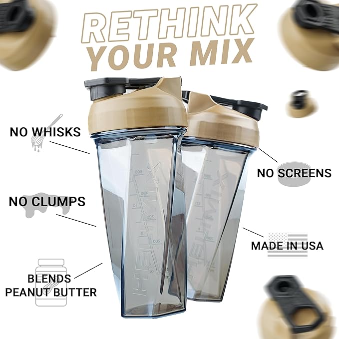 HELIMIX 2.0 Vortex Blender Shaker Bottle Holds upto 28oz | No Blending Ball or Whisk | USA Made | Portable Pre Workout Whey Protein Drink Shaker Cup | Mixes Cocktails Smoothies Shakes | Top Rack Safe