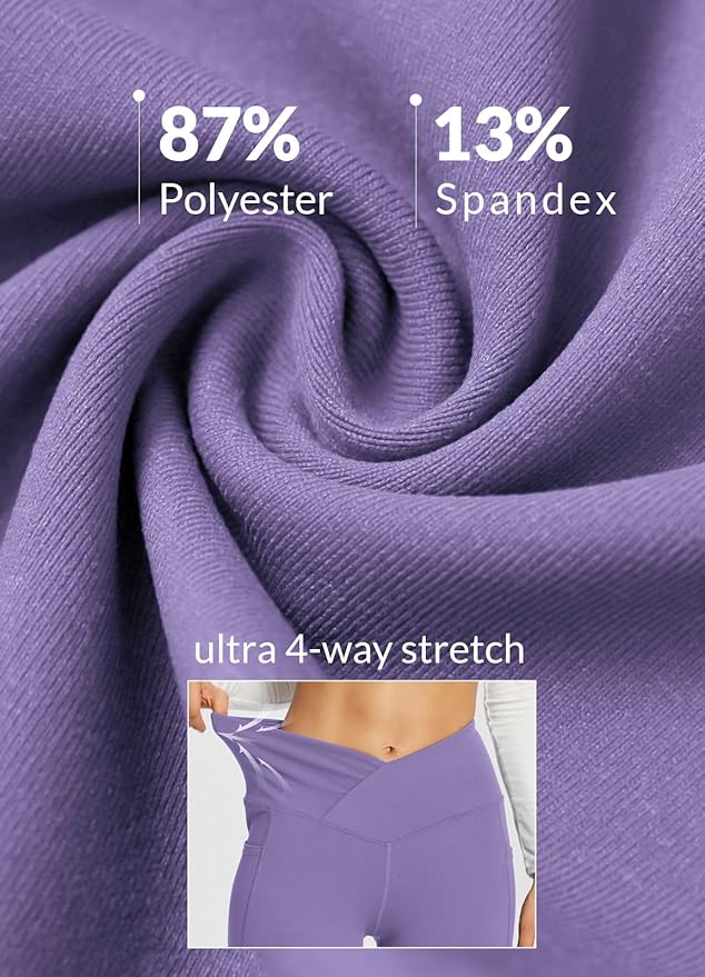 baleaf Women's V Crossover Flare Leggings with Pockets Yoga Pants High Waist Casual Workout Gym Bell Bottom Leggings