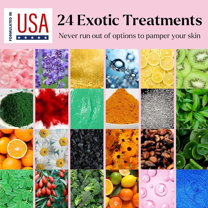 Jelly Mask for Facials - 24 Flavors Hydrating & Brightening Jelly Face Masks | Free Jade Roller & Spatula | Bulgarian Rose, Lavender, Hyaluronic Acid, 24K Gold face mask skin care |Vajacial Jelly Mask