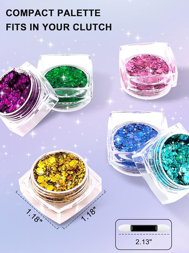 Body Glitter Face Glitter for Women Kids, 12 Colors Halloween Face Glitter, Hair Glitter Gel, Cheer Makeup Stuff, Face Painting Kit Rave Festival Party Christmas Makeup Accessories