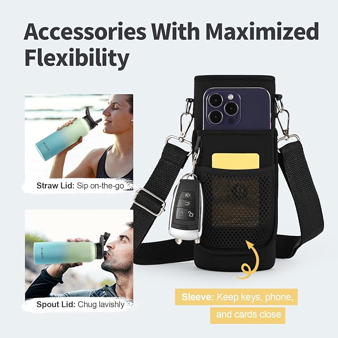 40 oz Insulated Water Bottle with Straw (Cold for 48 Hrs), Stainless Steel Triple Wall Vacuum Sports Water Jug, Leakproof Hydro Cup Flask with Paracord Handle & Straw Spout Lids & DIY Stickers