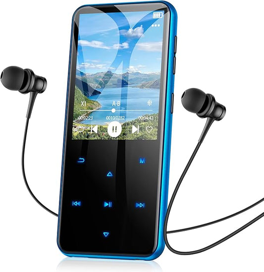 AGPTEK 64GB MP3 Player with Bluetooth, M3 2.4 inch Music Player with Speaker and FM Radio, Touch Buttons, Supports Up to 128GB(Blue)