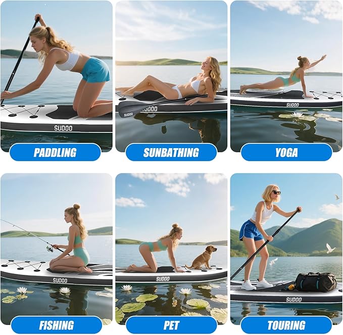 Inflatable Stand Up Paddle Board 10‘x30‘‘- Ultra-Light SUP with Backpack, Pump, Paddle, Coil Leash, 3 Fins, Repair Kit, Stable Design, Non-Slip EVA Deck for Adults & Youth