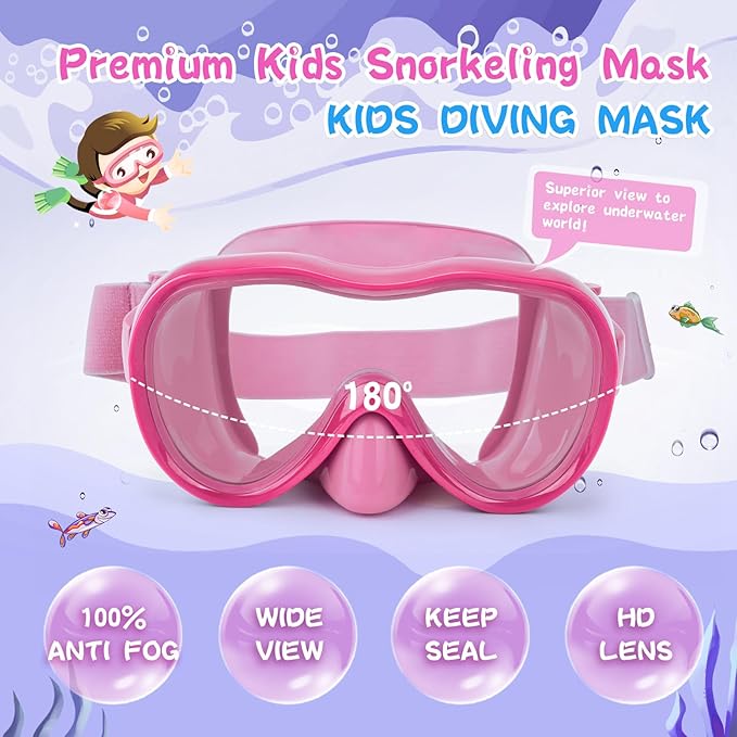 Kids Swim Goggles with Nose Cover, Anti-Leak Swim Mask with Elastic Fabric Strap, UV Protection Swimming Goggles for Kids
