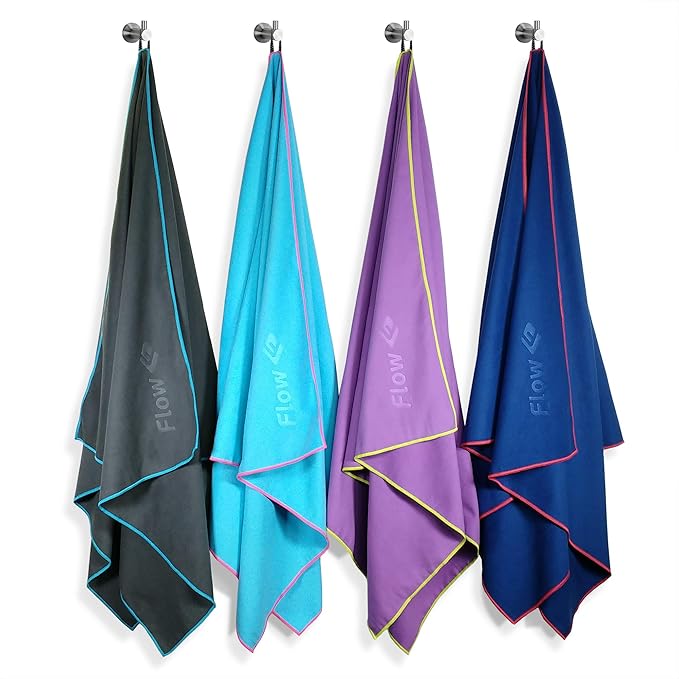 Flow Hydro Sport Towel - Microfiber Quick Dry Swimming Towels for Swim, Pool, Triathlon, and Other Water Sports in Medium, Large, Extra Large, and Hooded Sizes (Blue, Large (60" x 30"))