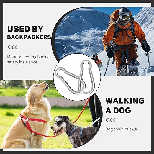 50PCS M5 Spring Snap Hook Carabiner, Heavy Duty Galvanized Steel Carabiner Clip, 200LBS Holding Capacity Spring Clips for Hammock Swing Outdoor Travel