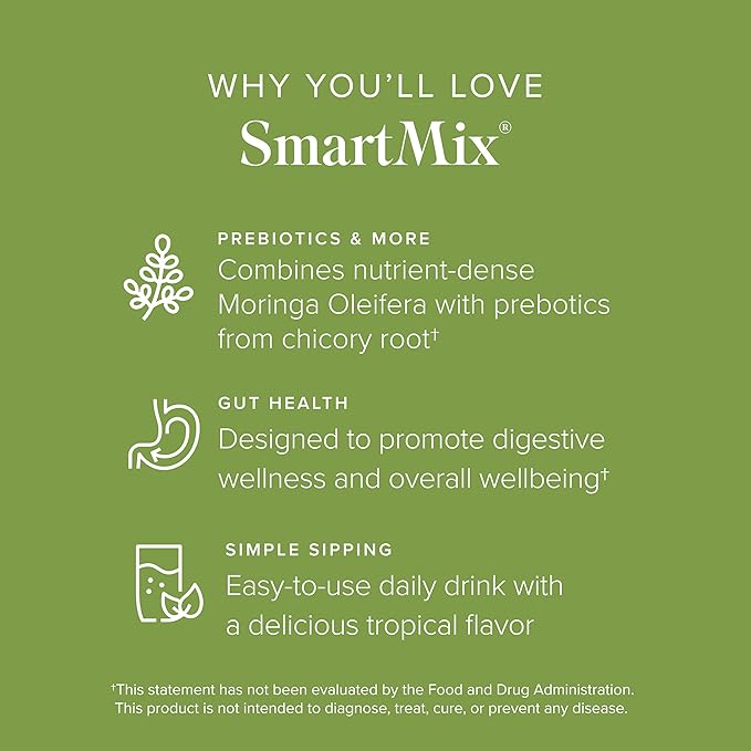 Isagenix SmartMix - A Moringa-Based Prebiotic Powder - Convenient Individual Serving Packets - 32 Servings - Light Tropical Flavor