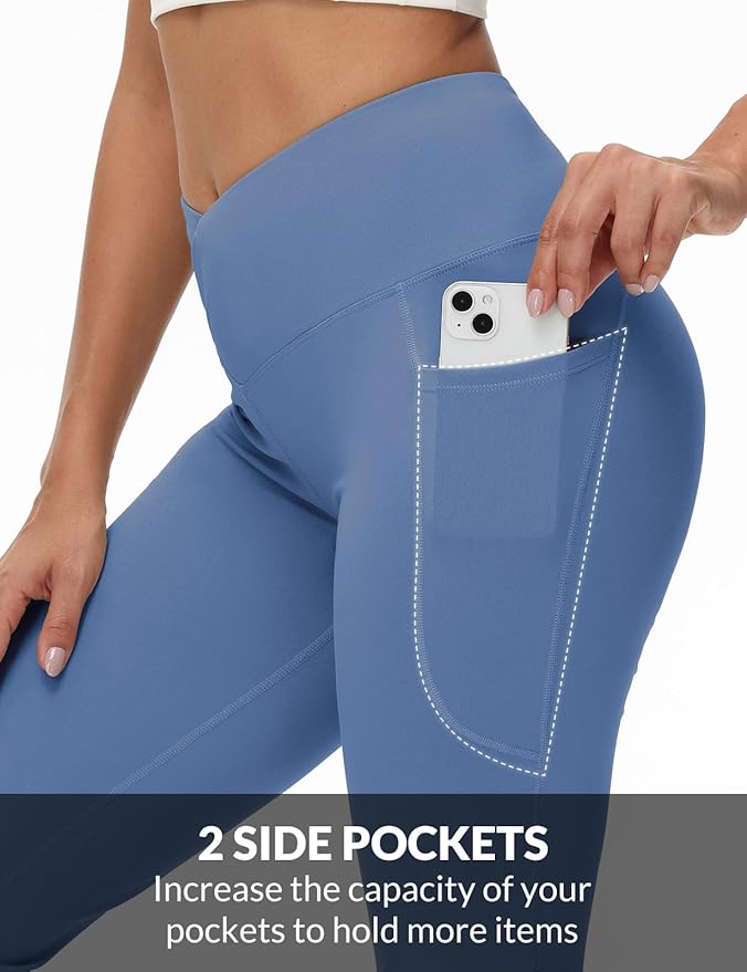 baleaf Women's V Crossover Flare Leggings with Pockets Yoga Pants High Waist Casual Workout Gym Bell Bottom Leggings