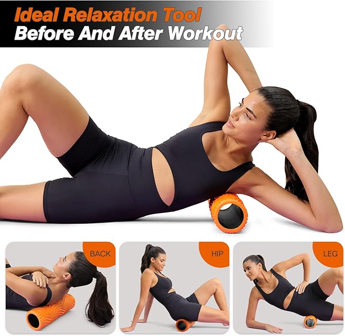 Foam Roller,High Density 15" Foam Roller, Wave Textured Massage Back Roller for Deep Muscle Massage Pilates Yoga,Fitness Exercise Roller for Whole Body Release(Orange)