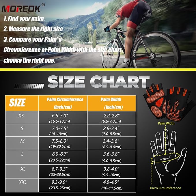 MOREOK Cycling Gloves Bike Gloves for Men/Women-[5MM Gel Pad] Half Finger Bicycle Biking Gloves for Cycling/Weight Lifting/Gym/Motorcycle/Rowing/Outdoor Sports