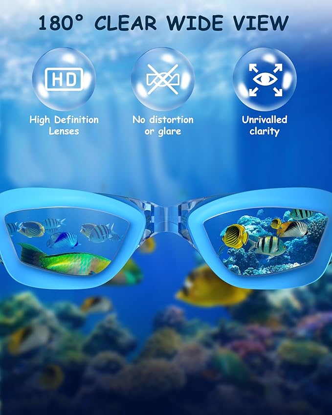 Kids Swim Goggles, Swimming Goggles for Kids Toddlers 3-14 with Swim Cap, Nose Clip, Nose Bridge, Ear Plugs
