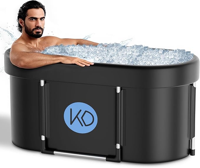 KERDOM Ice Bath Tub for Athletes, Portable Cold Plunge Tub, XL 129 Gal Bathtub for Recovery, Large Oval Foldable Bathtub with Cover for Cold Water Therapy at Home, Gyms, Outdoor, Indoor