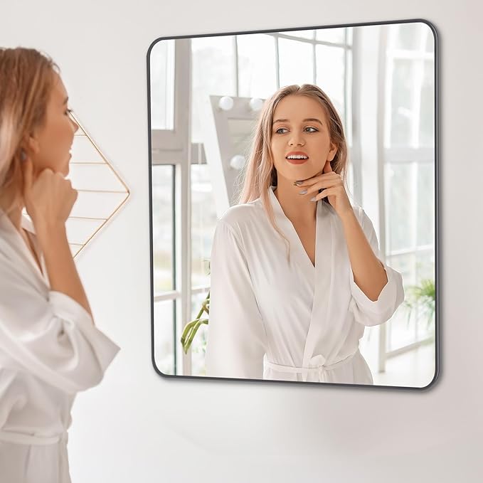 36" x 36"Bathroom Mirror, Matte Black Wall Mirror with Metal Frame, Decorative Rectangular Vanity Mirror for Bedroom Bathroom Living Room Entryway (Horizontal/Vertical)