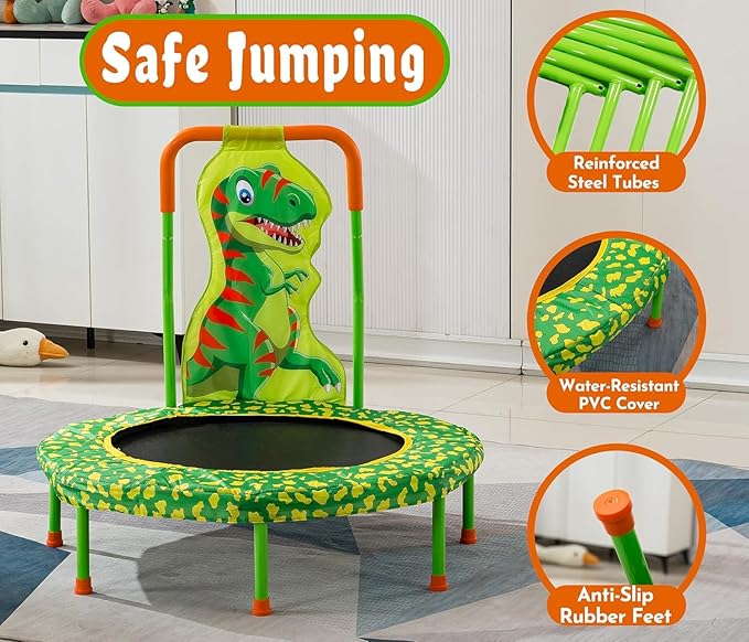 36 Inch Toddler Trampoline with Handle, Outdoor Indoor Trampoline for Kids, Mini Trampolines with Handlebar, Gifts for Boys and Girl, Small Kid Baby Trampolines