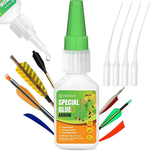 Arrow Fletching Glue, 20g Clear Fast-Dry Insert Adhesive for Arrow Vanes, Feathers & Fletching ??Super Bond Arrow Glue for Carbon, Aluminum & Wood Shafts, Waterproof & Precision Tip