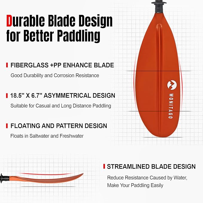 Kayak Paddle Premium Carbon Fiber Paddle with Reinforced PP + Fiberglass Blade, Floating Adjustable Kayaking Oars, 3 Piece, 220-240 cm/86-94 Inches, 240-260 cm/94-102 Inches