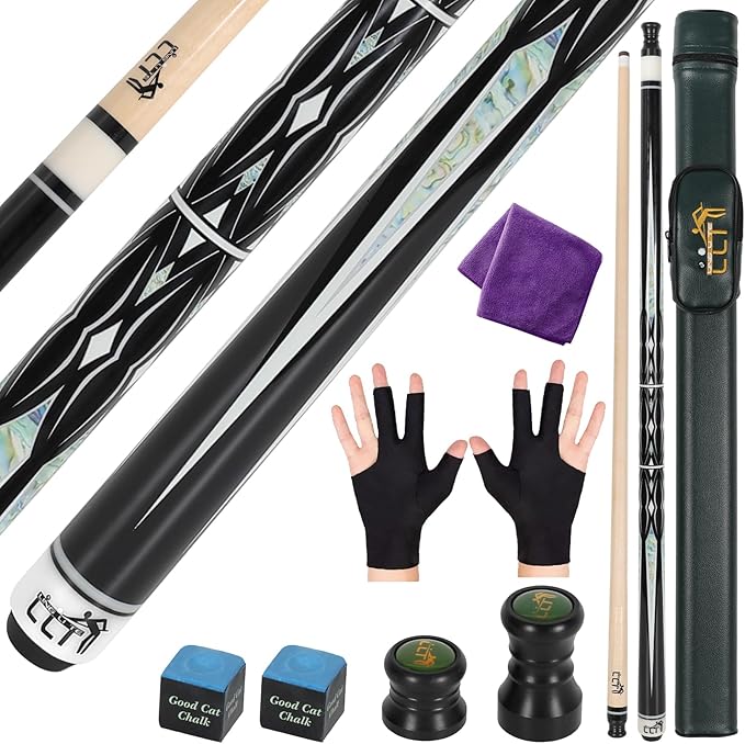 58-Inch Maple Wood Pool Cue, 2-Piece Design, 18oz-21oz ??Durable Billiard Stick with Leather Case for Home, Bar, and Competitive Play