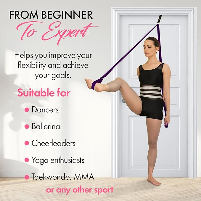 Stretching Strap With Door Anchor - Stretching Equipment to Improve Legs Flexibility - Splits Trainer For Home Ideal In Ballet, Dance, Cheerleading, Taekwondo, Yoga, Pole Dancing & Gymnastics